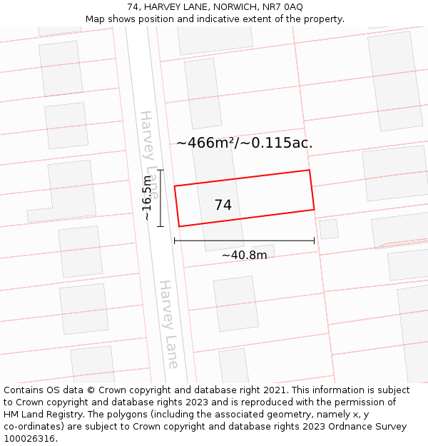 74, HARVEY LANE, NORWICH, NR7 0AQ: Plot and title map