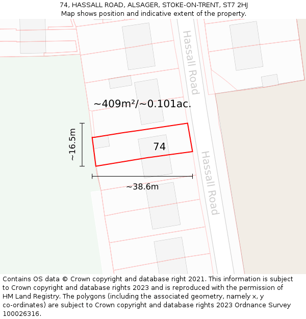 74, HASSALL ROAD, ALSAGER, STOKE-ON-TRENT, ST7 2HJ: Plot and title map