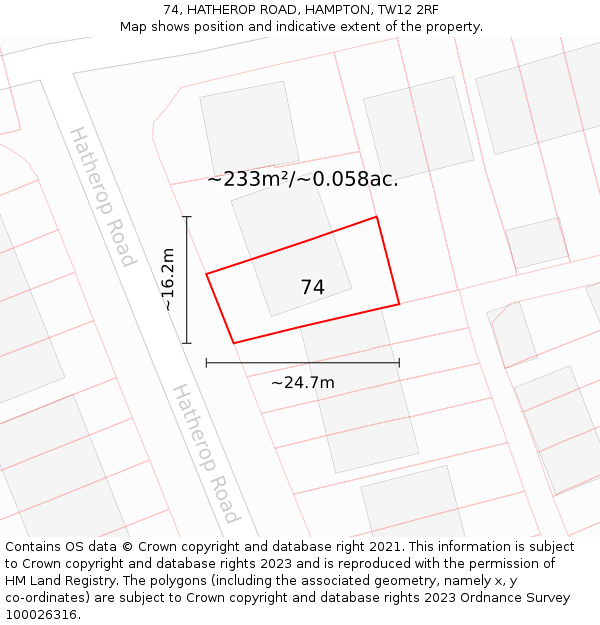 74, HATHEROP ROAD, HAMPTON, TW12 2RF: Plot and title map