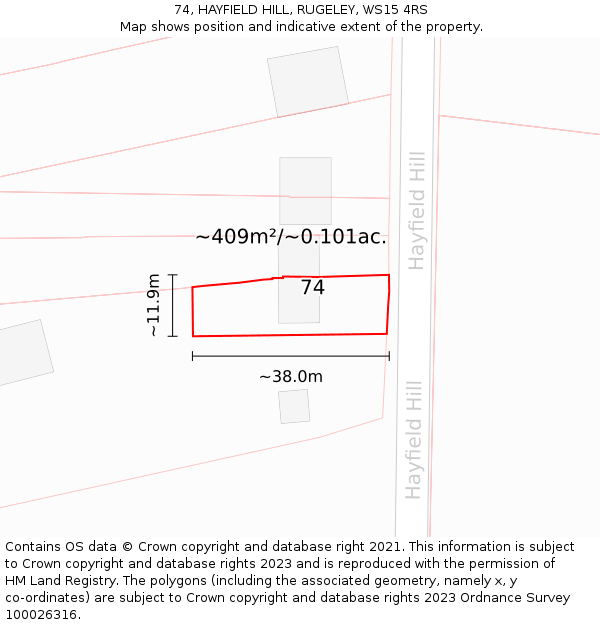 74, HAYFIELD HILL, RUGELEY, WS15 4RS: Plot and title map