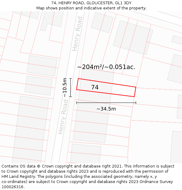 74, HENRY ROAD, GLOUCESTER, GL1 3DY: Plot and title map