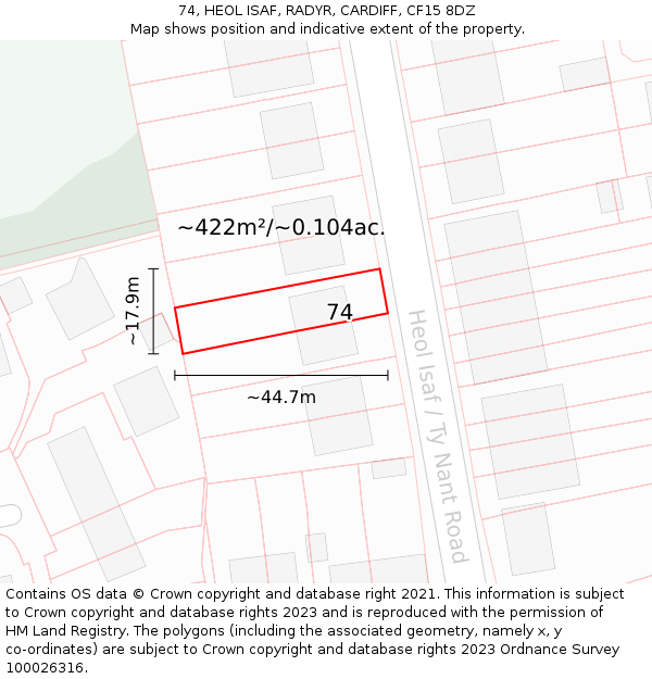 74, HEOL ISAF, RADYR, CARDIFF, CF15 8DZ: Plot and title map