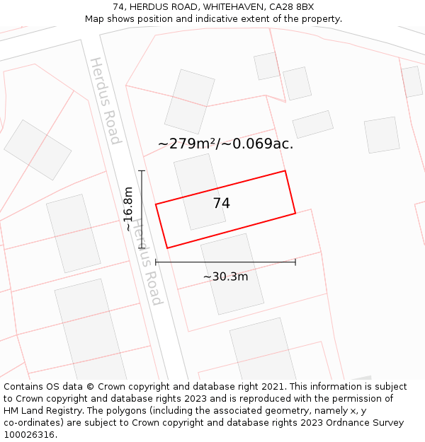 74, HERDUS ROAD, WHITEHAVEN, CA28 8BX: Plot and title map