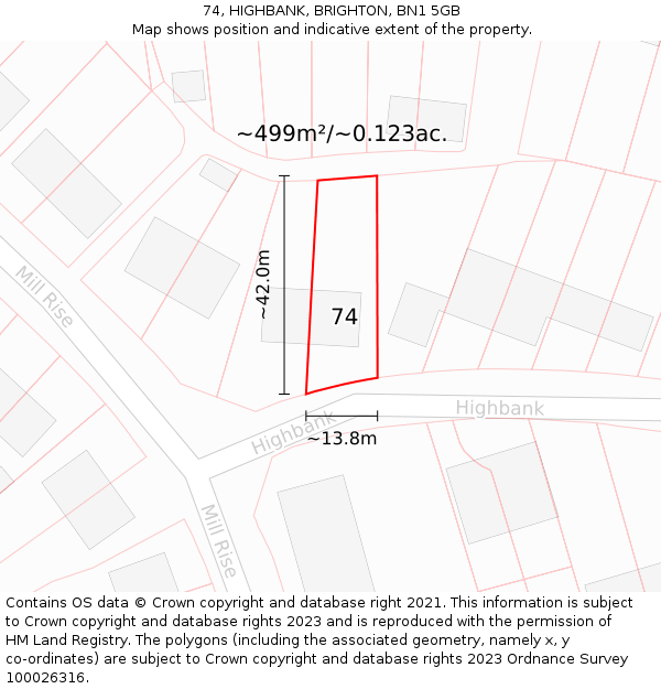 74, HIGHBANK, BRIGHTON, BN1 5GB: Plot and title map