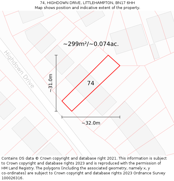 74, HIGHDOWN DRIVE, LITTLEHAMPTON, BN17 6HH: Plot and title map