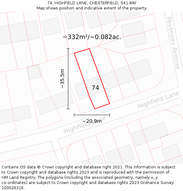 74, HIGHFIELD LANE, CHESTERFIELD, S41 8AY: Plot and title map