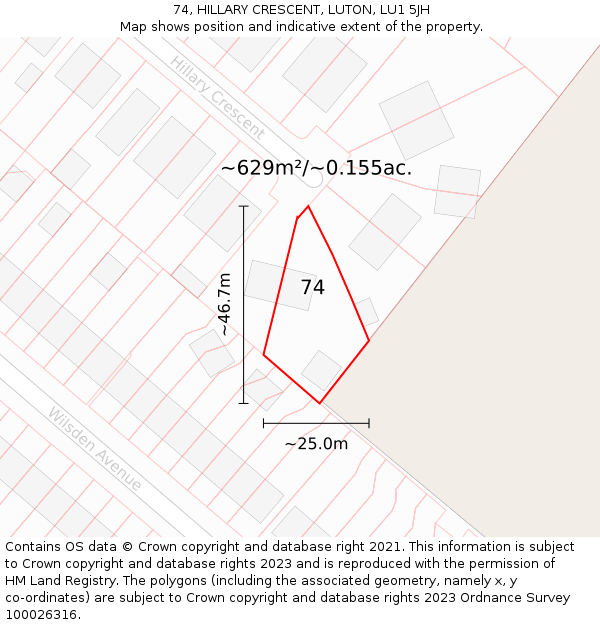 74, HILLARY CRESCENT, LUTON, LU1 5JH: Plot and title map