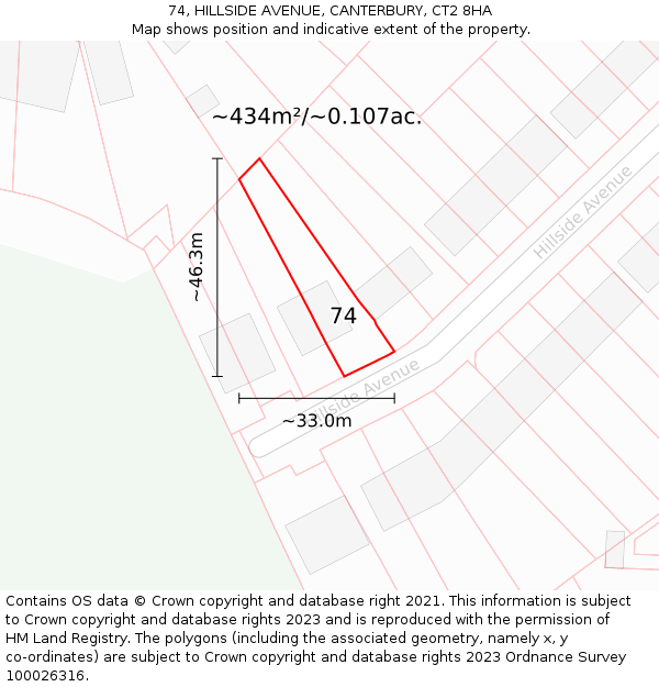 74, HILLSIDE AVENUE, CANTERBURY, CT2 8HA: Plot and title map