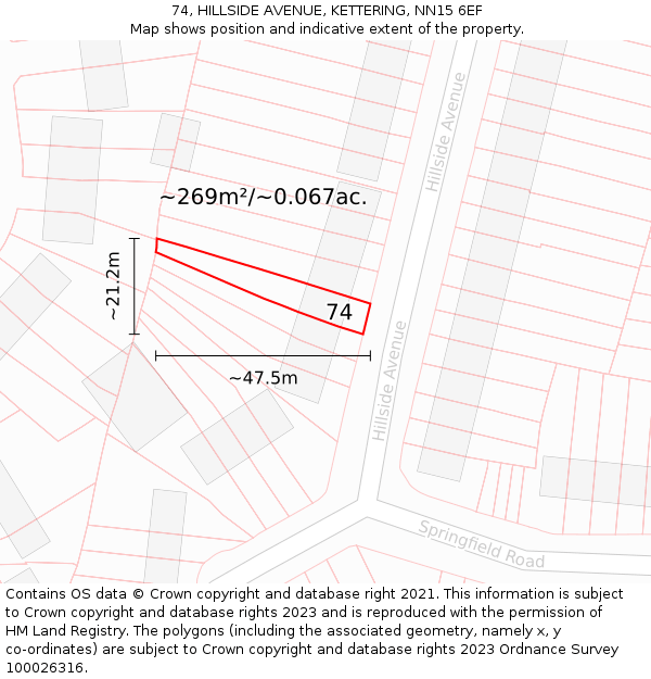 74, HILLSIDE AVENUE, KETTERING, NN15 6EF: Plot and title map