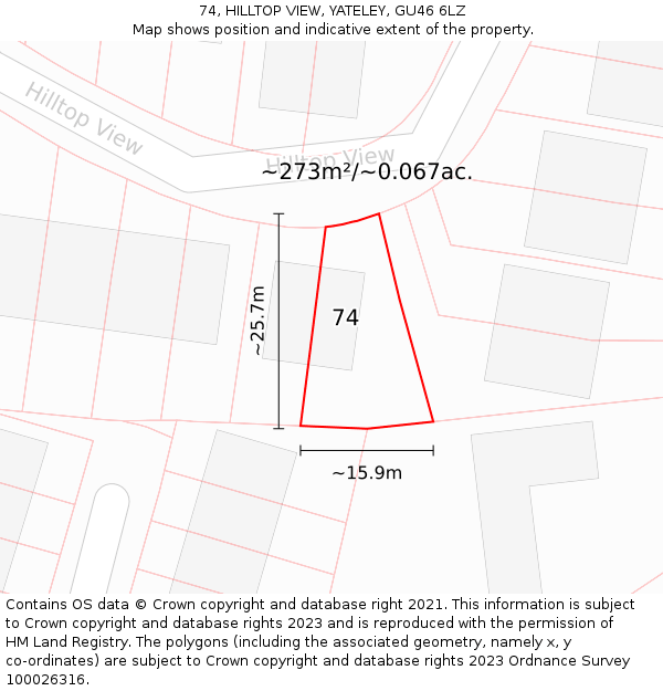 74, HILLTOP VIEW, YATELEY, GU46 6LZ: Plot and title map
