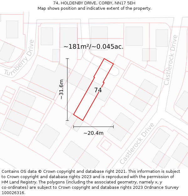 74, HOLDENBY DRIVE, CORBY, NN17 5EH: Plot and title map