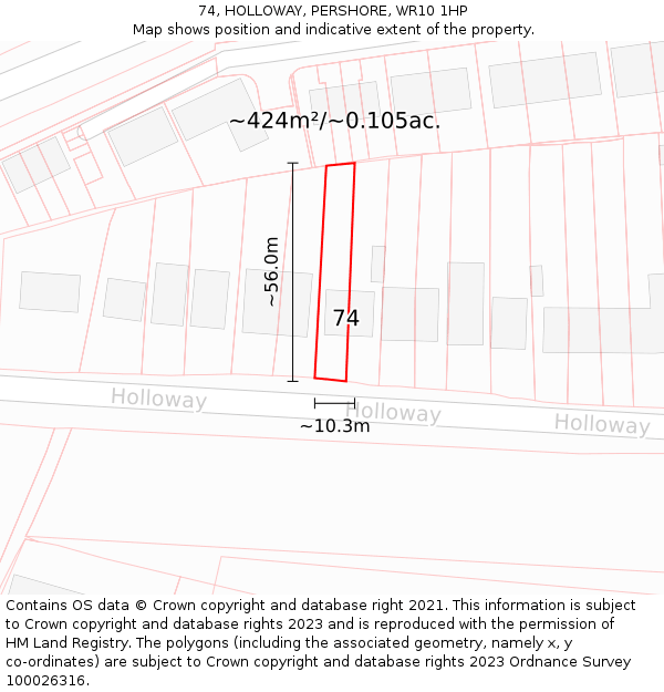 74, HOLLOWAY, PERSHORE, WR10 1HP: Plot and title map