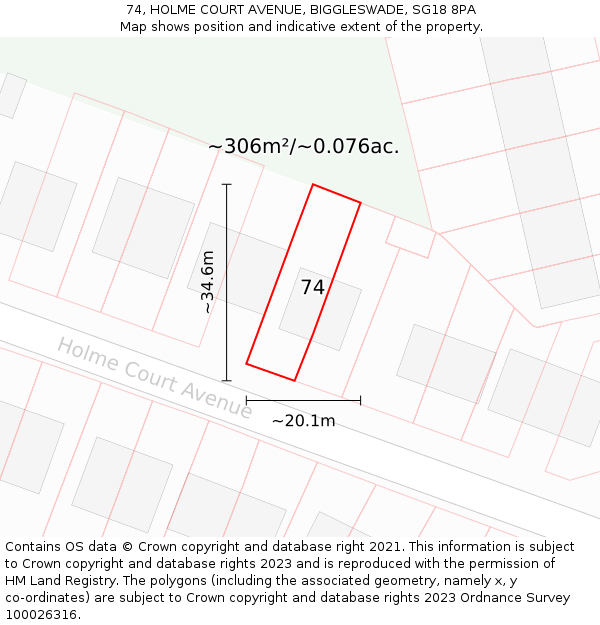 74, HOLME COURT AVENUE, BIGGLESWADE, SG18 8PA: Plot and title map