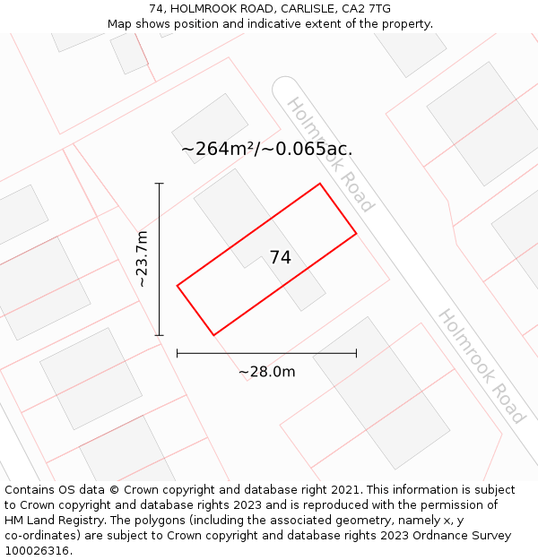 74, HOLMROOK ROAD, CARLISLE, CA2 7TG: Plot and title map