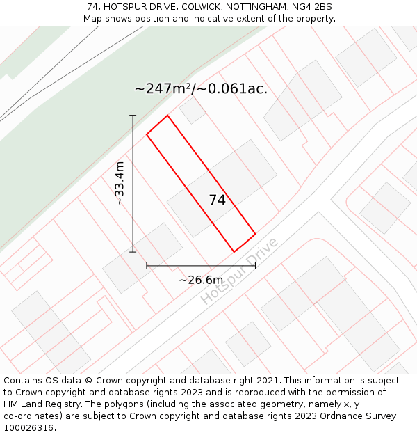 74, HOTSPUR DRIVE, COLWICK, NOTTINGHAM, NG4 2BS: Plot and title map