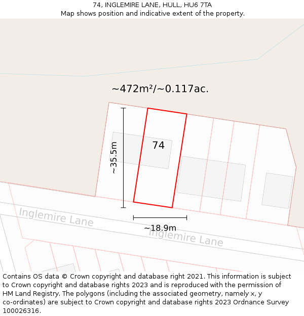 74, INGLEMIRE LANE, HULL, HU6 7TA: Plot and title map