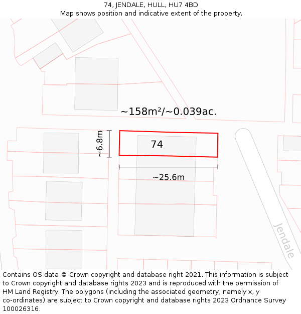 74, JENDALE, HULL, HU7 4BD: Plot and title map