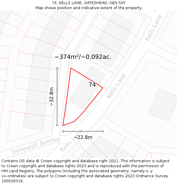 74, KELLS LANE, GATESHEAD, NE9 5XY: Plot and title map