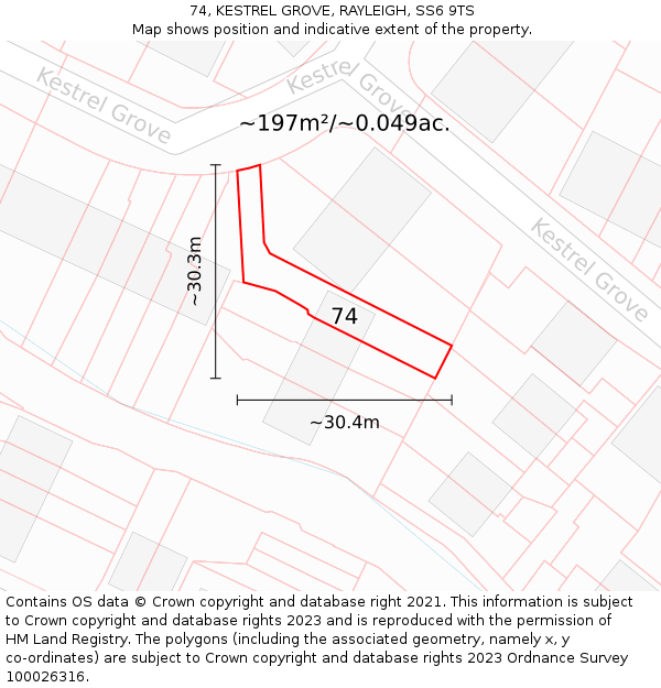 74, KESTREL GROVE, RAYLEIGH, SS6 9TS: Plot and title map