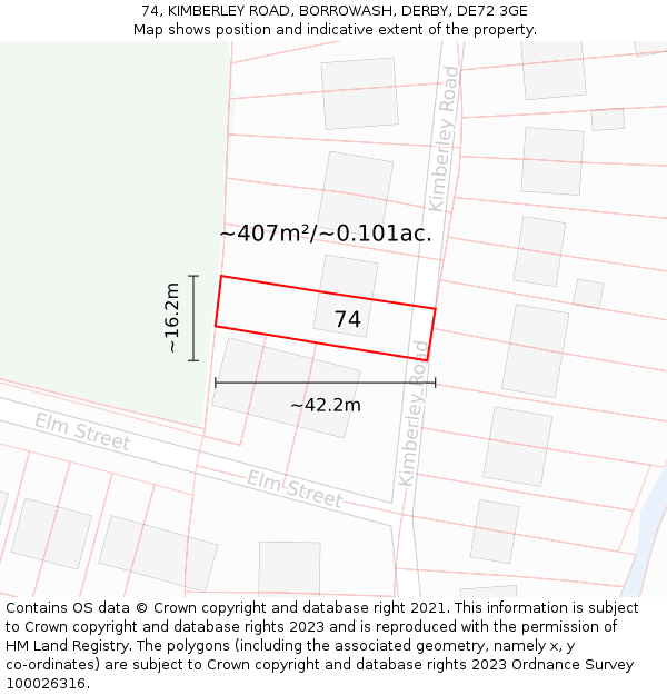 74, KIMBERLEY ROAD, BORROWASH, DERBY, DE72 3GE: Plot and title map