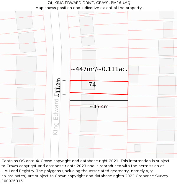 74, KING EDWARD DRIVE, GRAYS, RM16 4AQ: Plot and title map