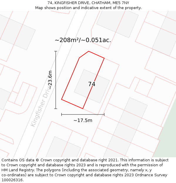 74, KINGFISHER DRIVE, CHATHAM, ME5 7NY: Plot and title map