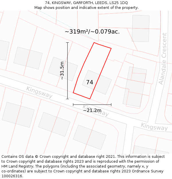 74, KINGSWAY, GARFORTH, LEEDS, LS25 1DQ: Plot and title map