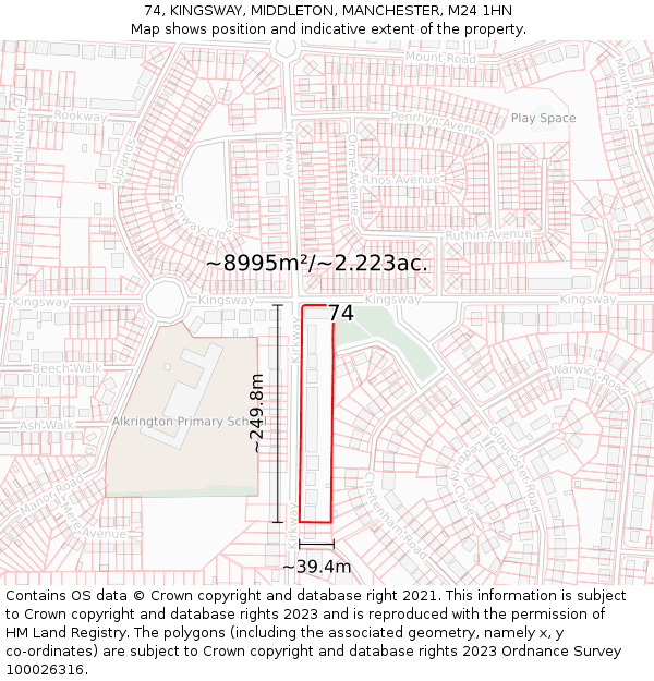 74, KINGSWAY, MIDDLETON, MANCHESTER, M24 1HN: Plot and title map