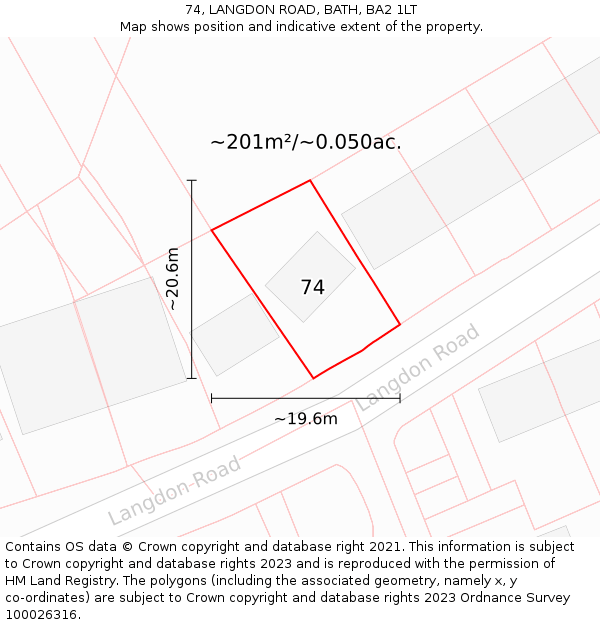 74, LANGDON ROAD, BATH, BA2 1LT: Plot and title map