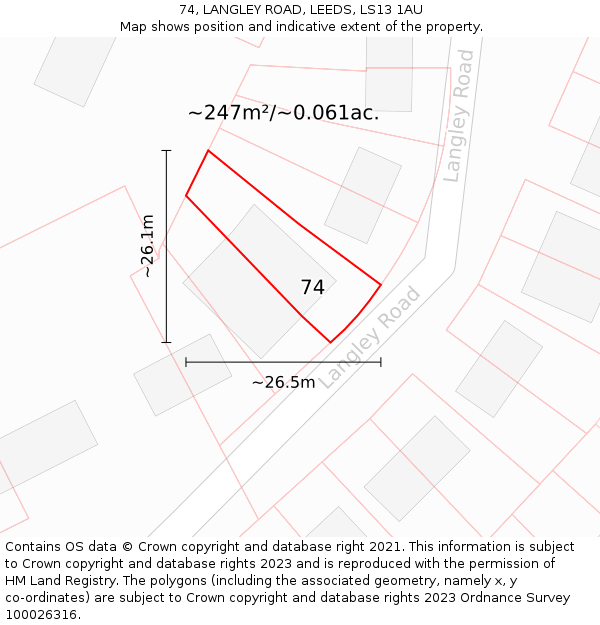 74, LANGLEY ROAD, LEEDS, LS13 1AU: Plot and title map