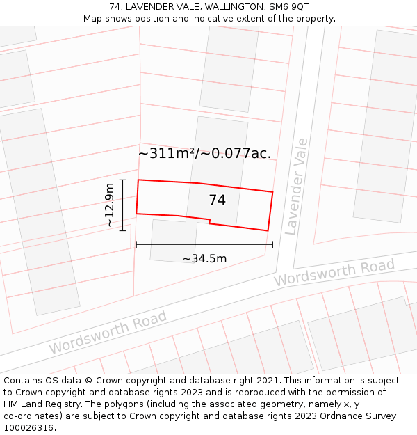 74, LAVENDER VALE, WALLINGTON, SM6 9QT: Plot and title map