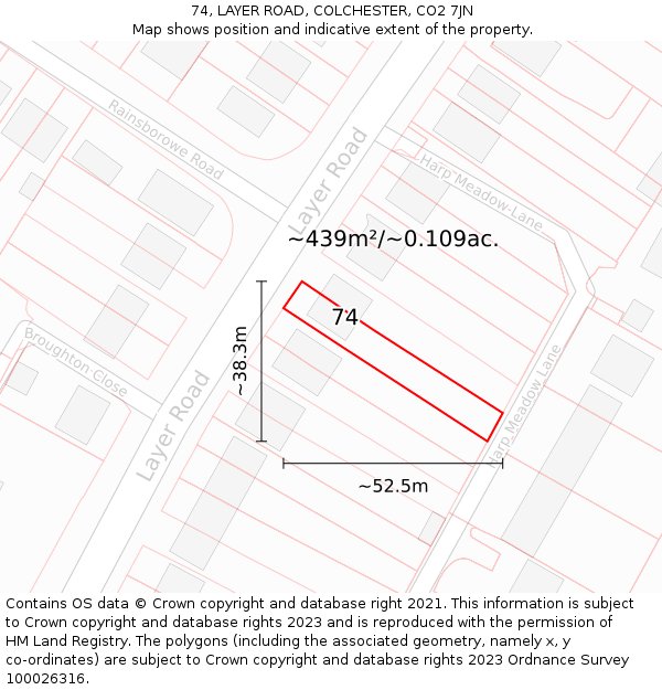 74, LAYER ROAD, COLCHESTER, CO2 7JN: Plot and title map