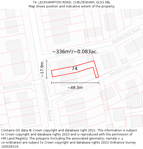 74, LECKHAMPTON ROAD, CHELTENHAM, GL53 0BL: Plot and title map