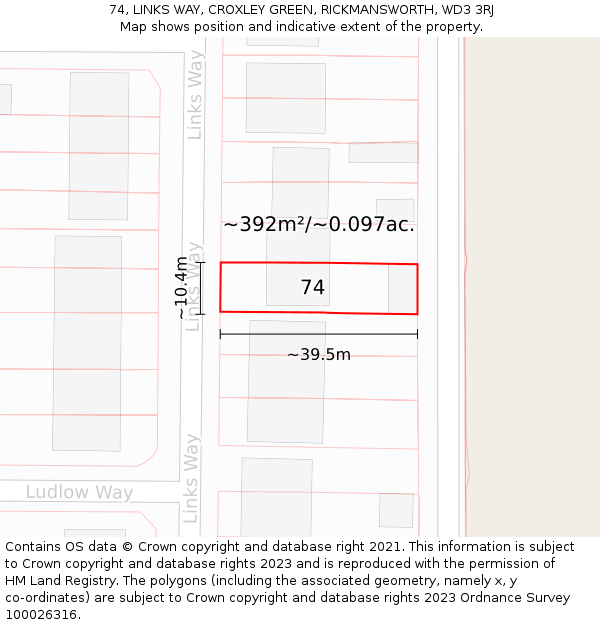74, LINKS WAY, CROXLEY GREEN, RICKMANSWORTH, WD3 3RJ: Plot and title map