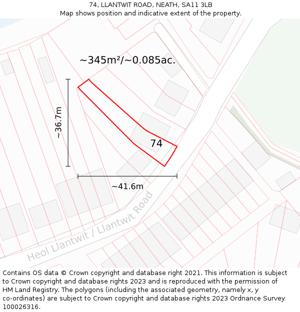 74, LLANTWIT ROAD, NEATH, SA11 3LB: Plot and title map
