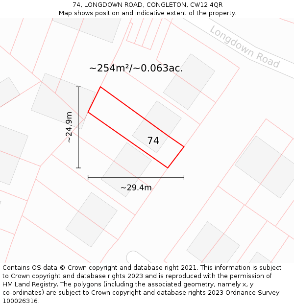 74, LONGDOWN ROAD, CONGLETON, CW12 4QR: Plot and title map