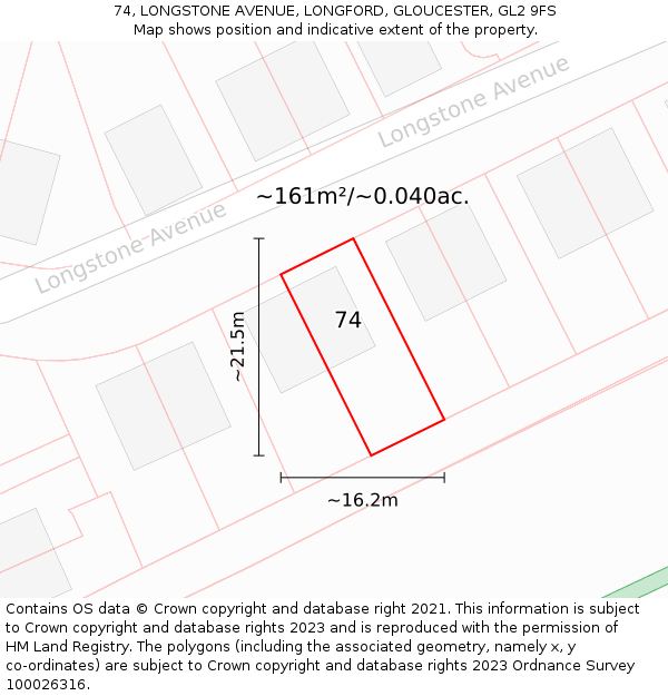 74, LONGSTONE AVENUE, LONGFORD, GLOUCESTER, GL2 9FS: Plot and title map