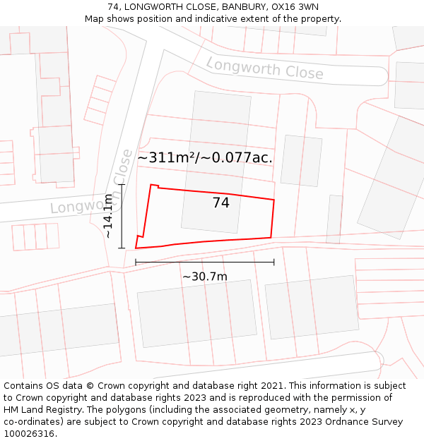 74, LONGWORTH CLOSE, BANBURY, OX16 3WN: Plot and title map