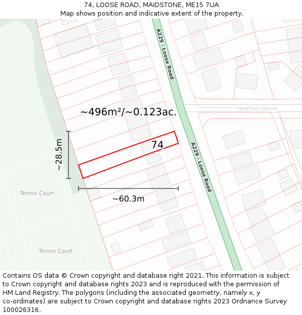 74, LOOSE ROAD, MAIDSTONE, ME15 7UA: Plot and title map