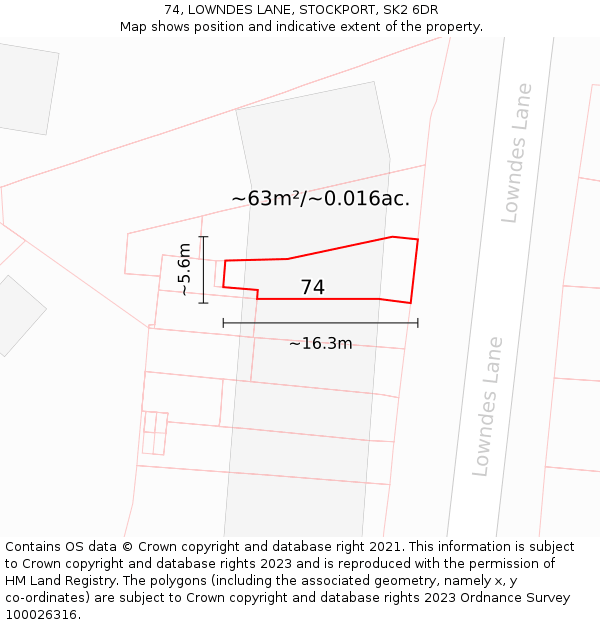 74, LOWNDES LANE, STOCKPORT, SK2 6DR: Plot and title map
