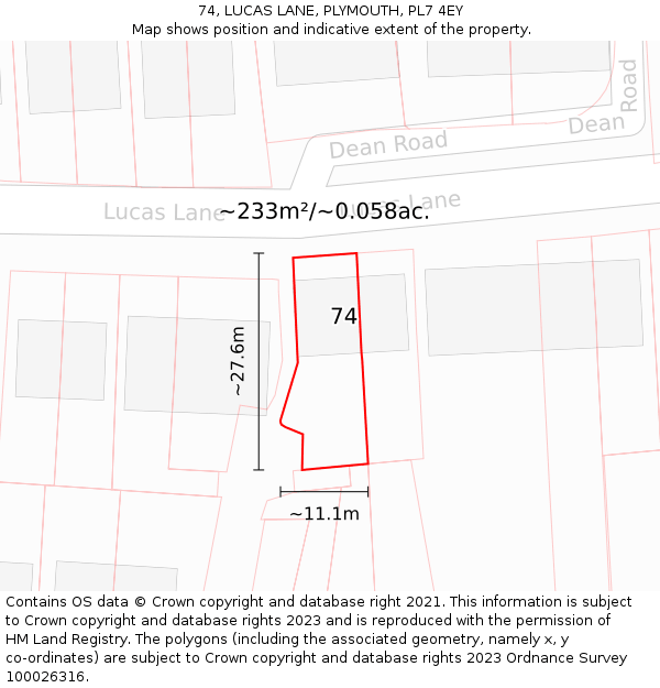 74, LUCAS LANE, PLYMOUTH, PL7 4EY: Plot and title map