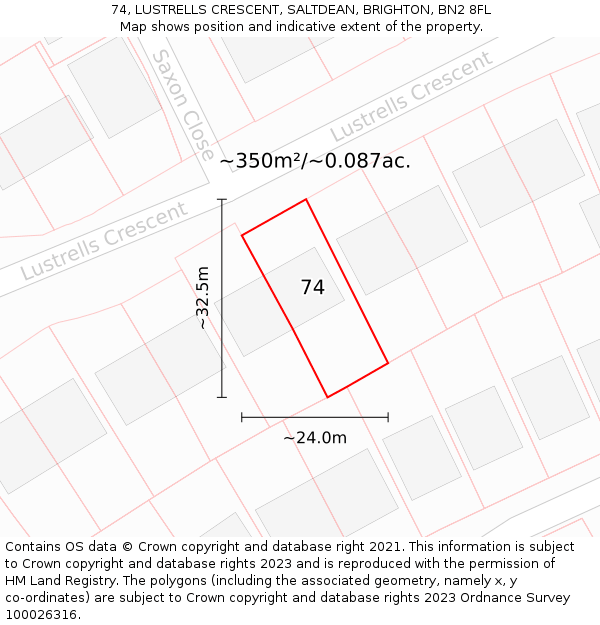 74, LUSTRELLS CRESCENT, SALTDEAN, BRIGHTON, BN2 8FL: Plot and title map