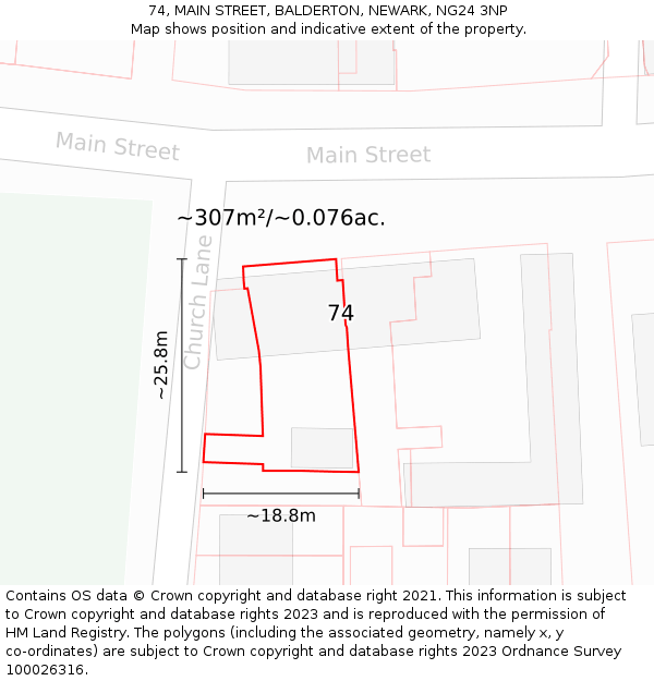 74, MAIN STREET, BALDERTON, NEWARK, NG24 3NP: Plot and title map