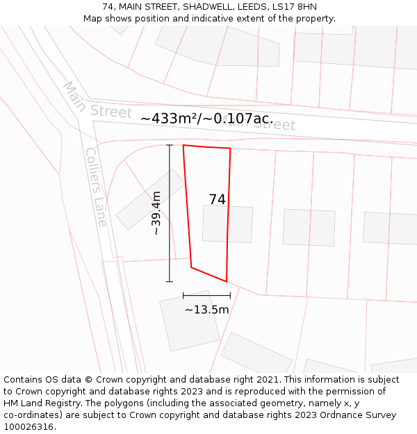 74, MAIN STREET, SHADWELL, LEEDS, LS17 8HN: Plot and title map