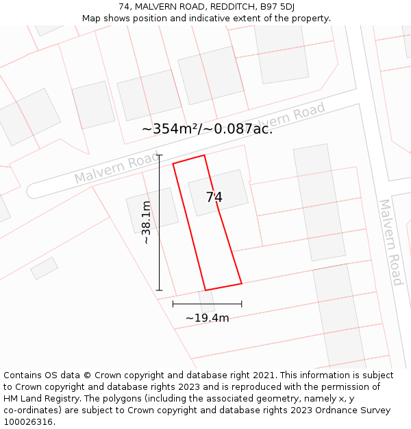 74, MALVERN ROAD, REDDITCH, B97 5DJ: Plot and title map