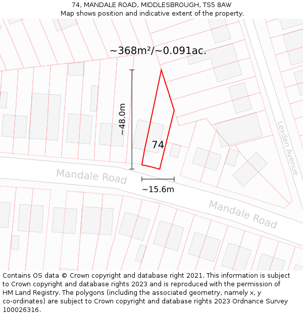 74, MANDALE ROAD, MIDDLESBROUGH, TS5 8AW: Plot and title map