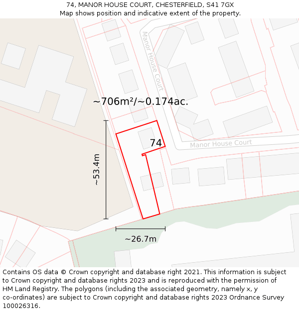 74, MANOR HOUSE COURT, CHESTERFIELD, S41 7GX: Plot and title map
