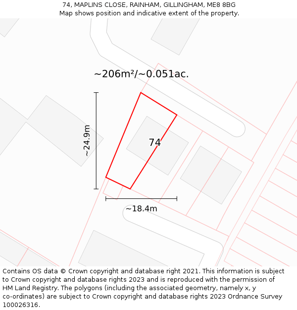74, MAPLINS CLOSE, RAINHAM, GILLINGHAM, ME8 8BG: Plot and title map