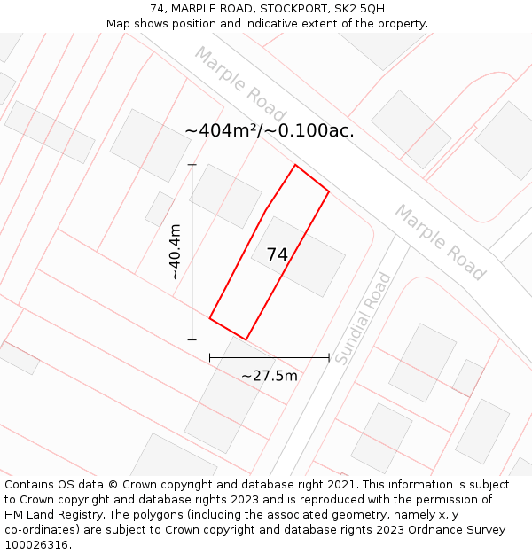 74, MARPLE ROAD, STOCKPORT, SK2 5QH: Plot and title map