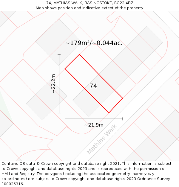 74, MATHIAS WALK, BASINGSTOKE, RG22 4BZ: Plot and title map
